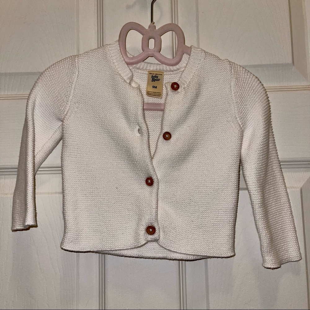 Baby B’Gosh Classic Preppy White Cotton Knit Button Down Cardigan 9 Months
